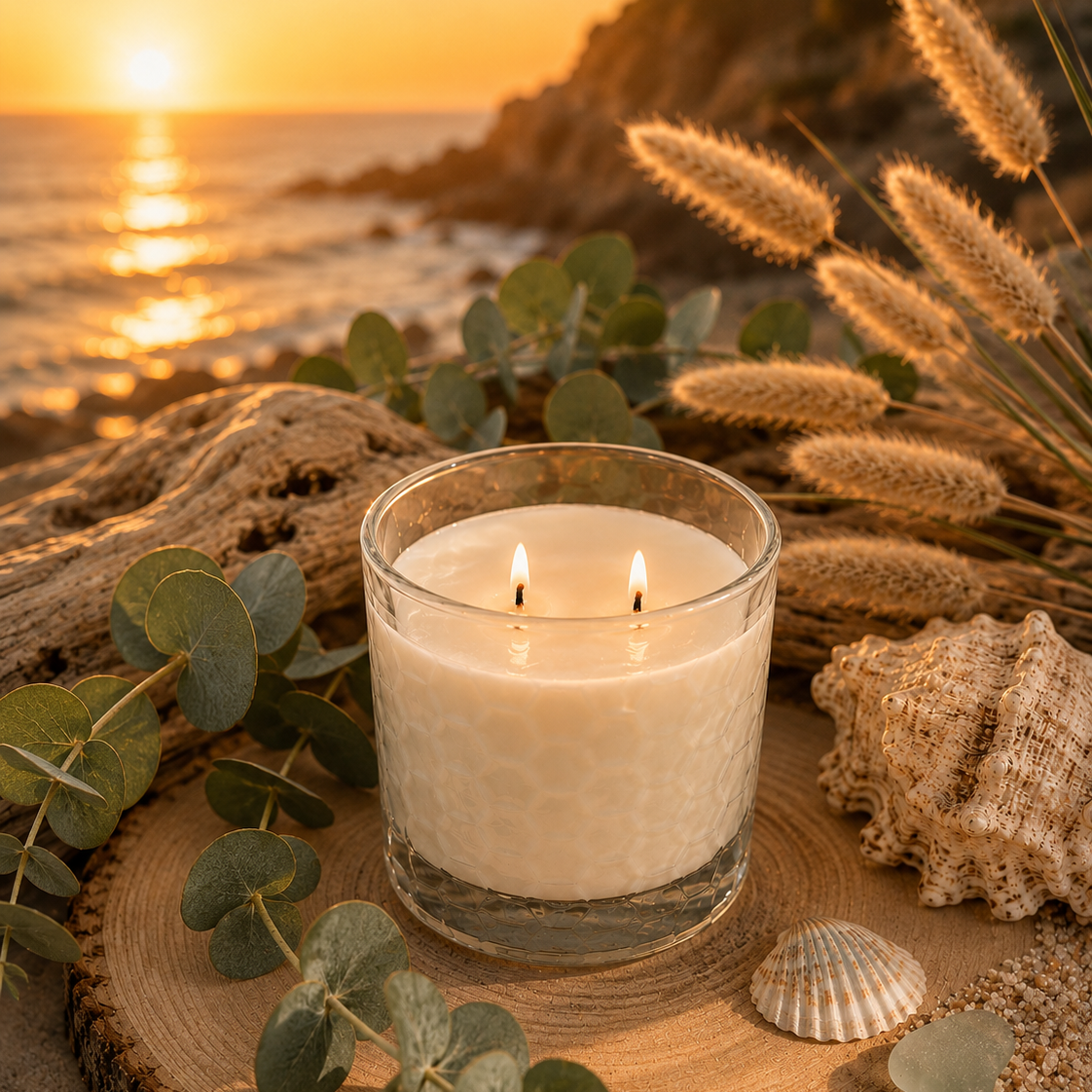 HexaGlow Candle | Amber Coast