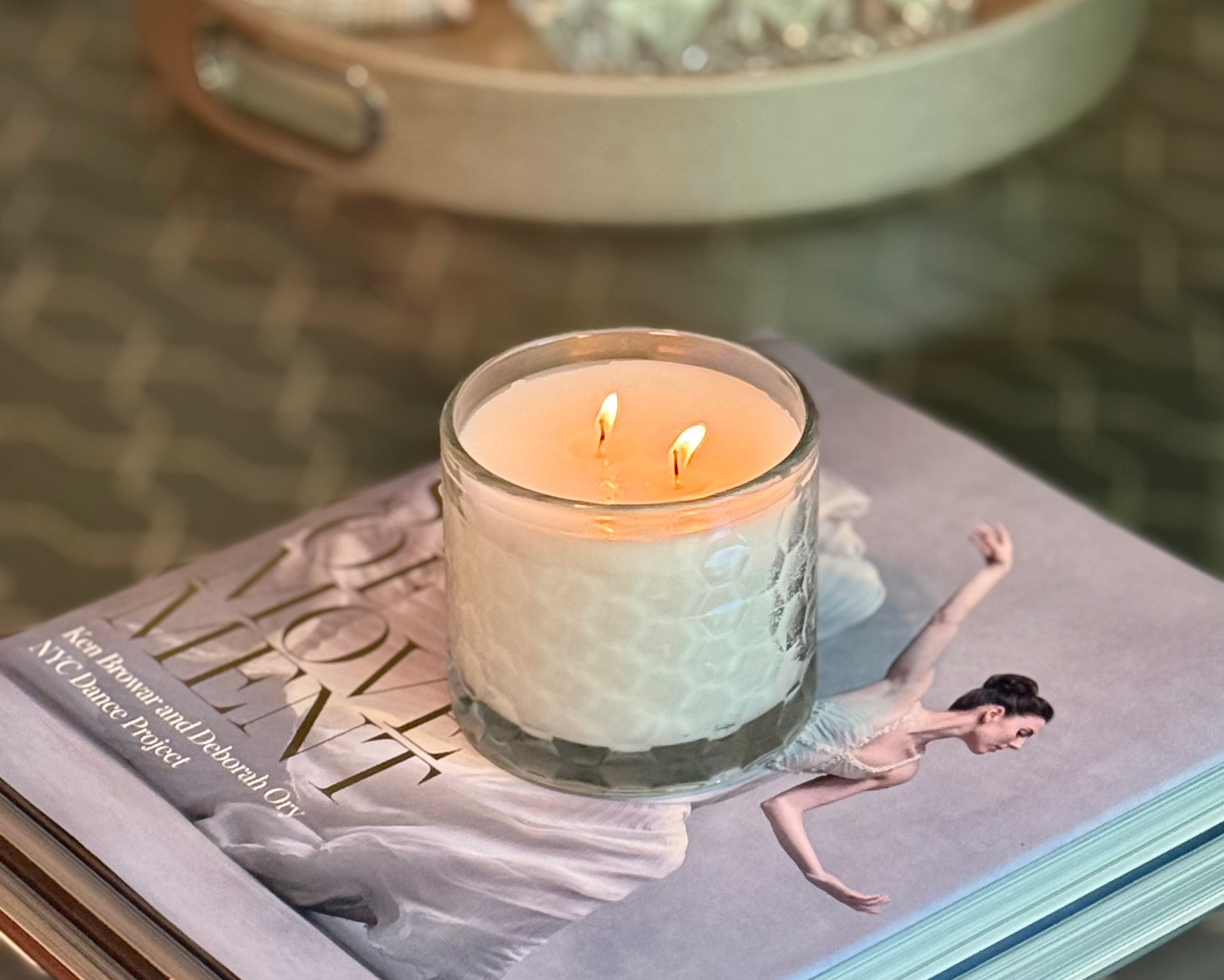 HexaGlow Candle - Cabana Daydream, side angle showing modern hexagonal vessel