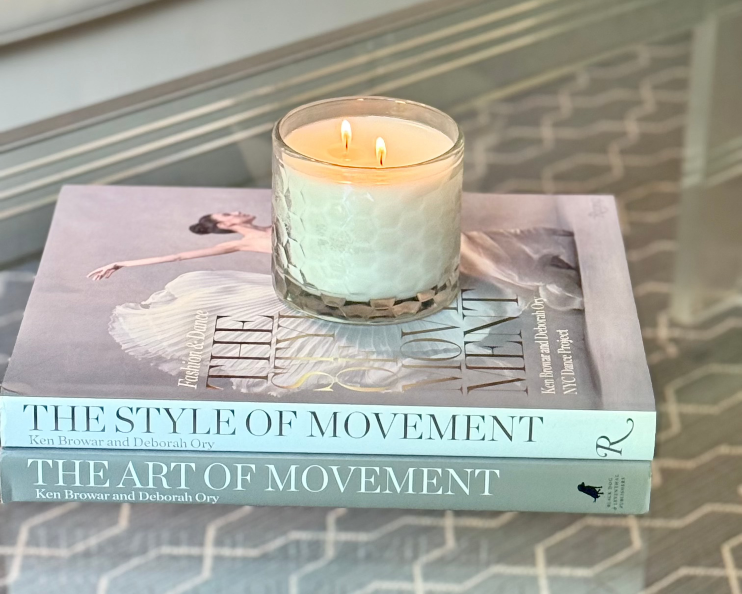 HexaGlow Candle - Lavender & Vanilla Bliss, side angle showing modern hexagonal vessel