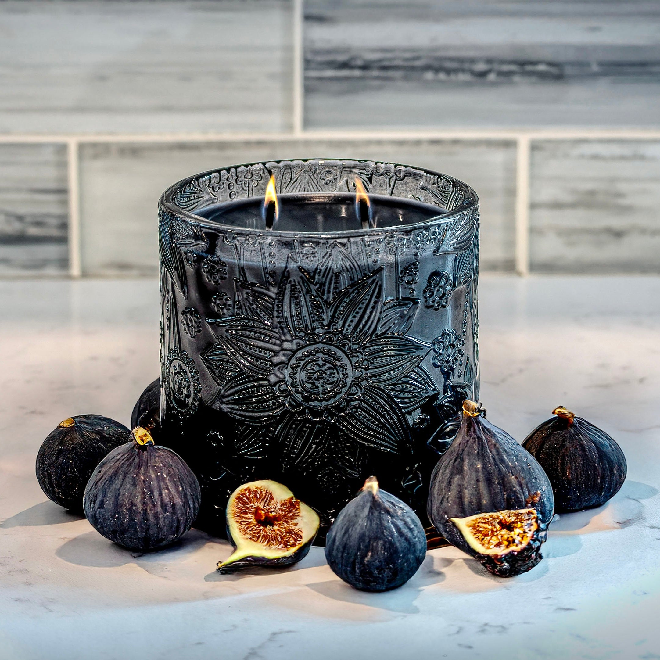 Night Bloom Candle – Moonlit Fig, side angle showing details