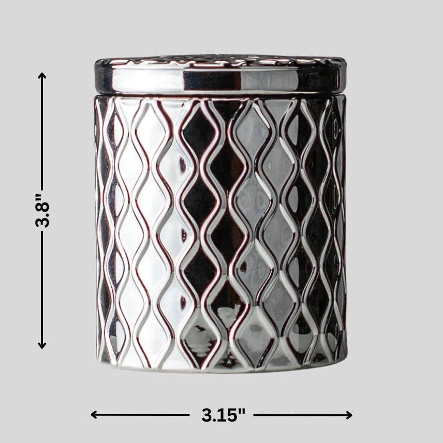 Silverscape Candle – dimensions 3.8” tall, 3.15” wide