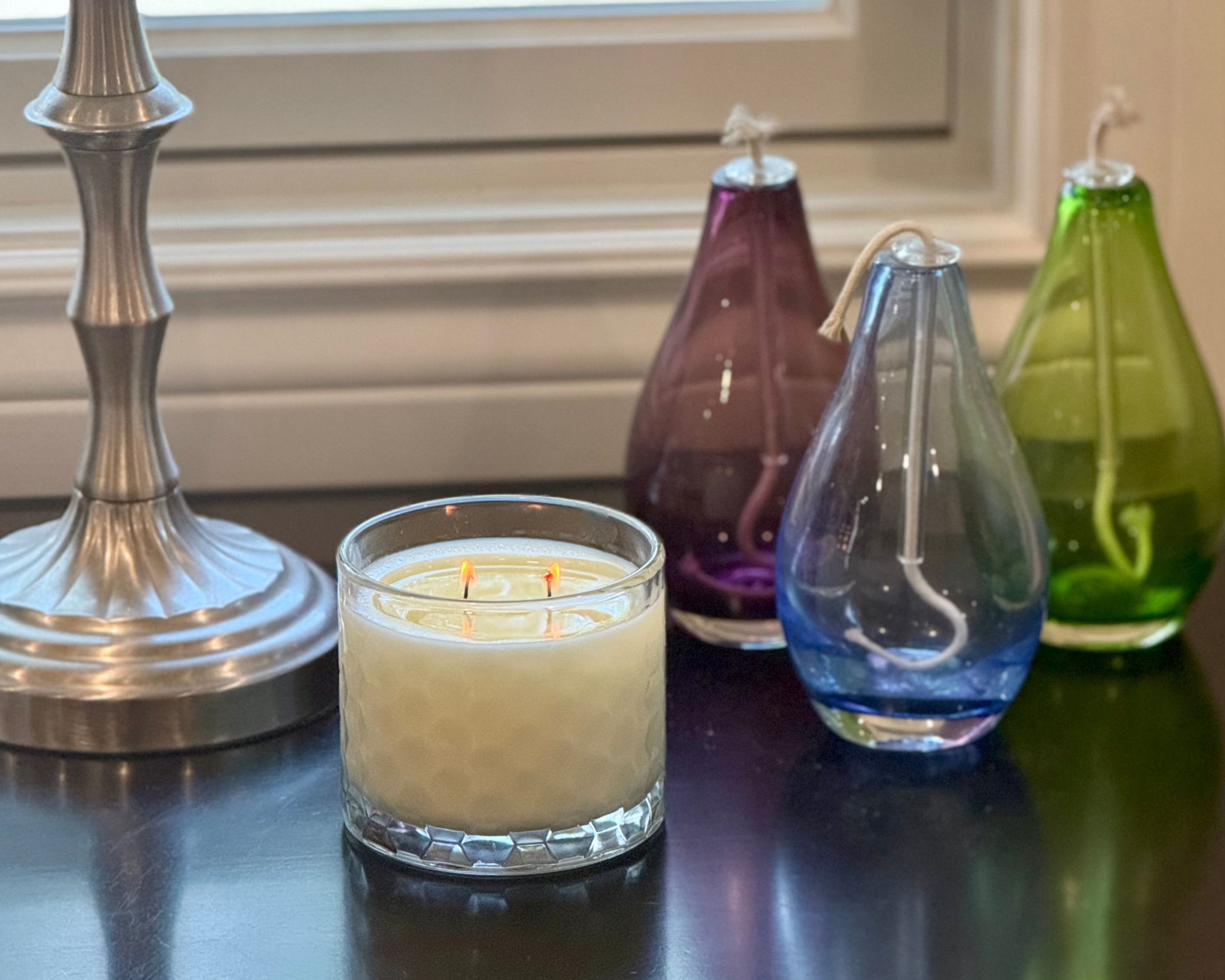 HexaGlow Candle - Lavender & Vanilla Bliss displayed in luxury home setting
