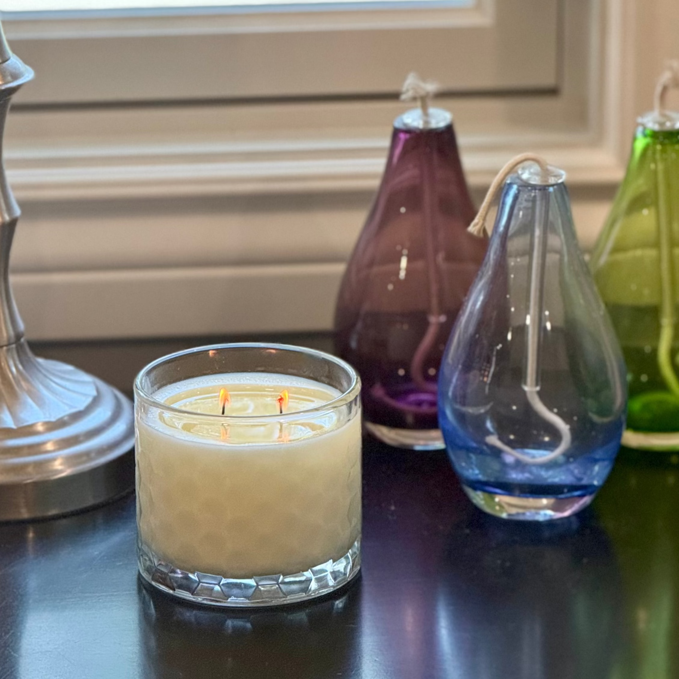 HexaGlow Candle - Lavender & Vanilla Bliss displayed in luxury home setting