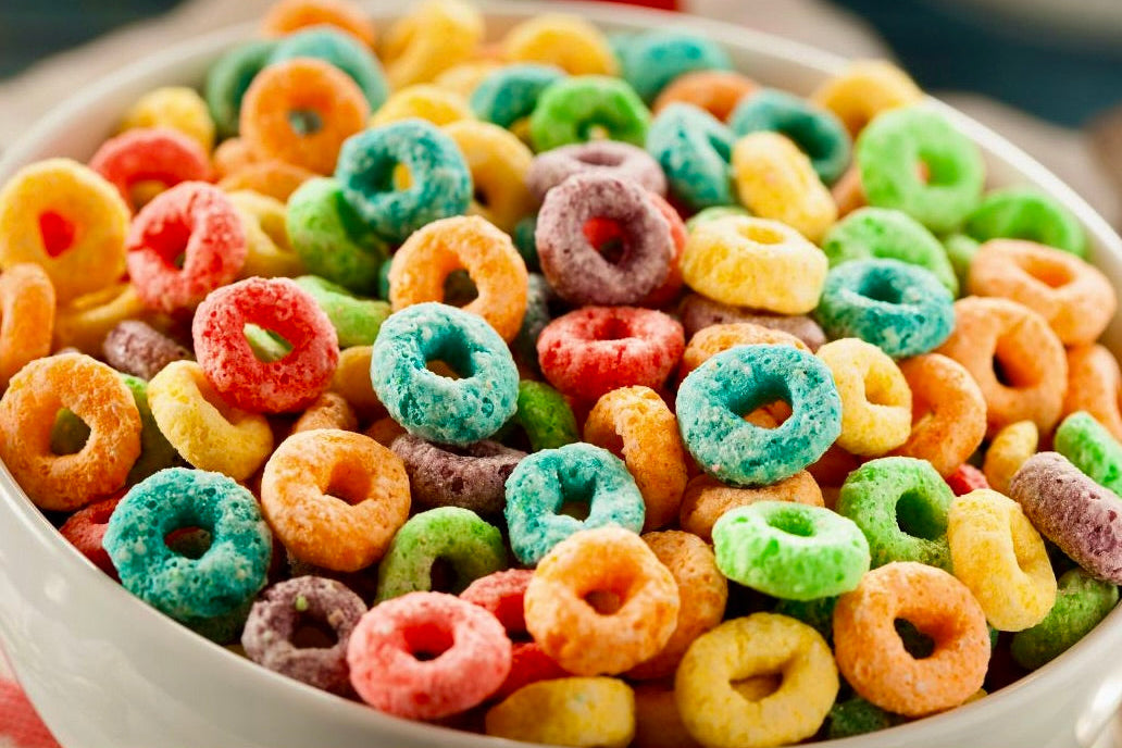 Bowl of Fruity ring cereal representing Whimsical Morning Bliss scent