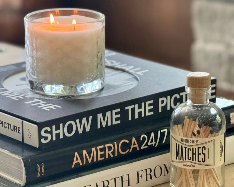 HexaGlow Candle - Woodland & Mahogany Teak displayed in luxury home setting