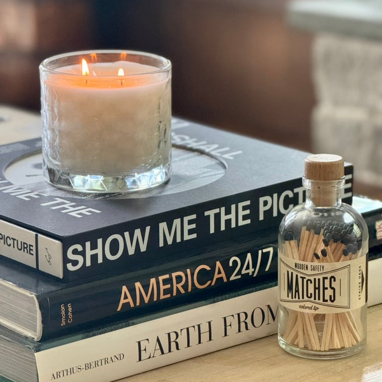 HexaGlow Candle - Woodland & Mahogany Teak displayed in luxury home setting