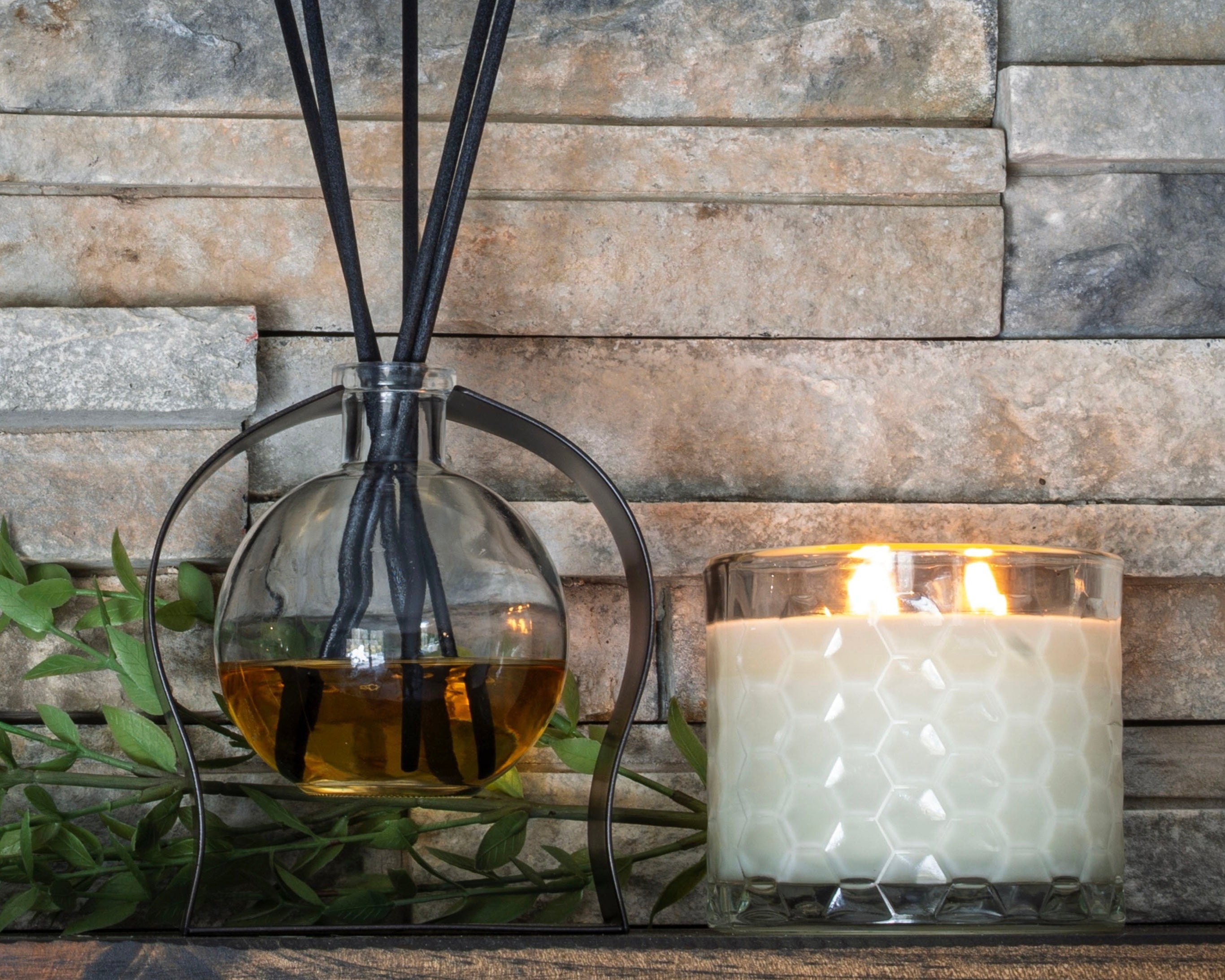 Radiance Reed Diffuser - Woodland & Mahogany Teak side view, elegant silhouette