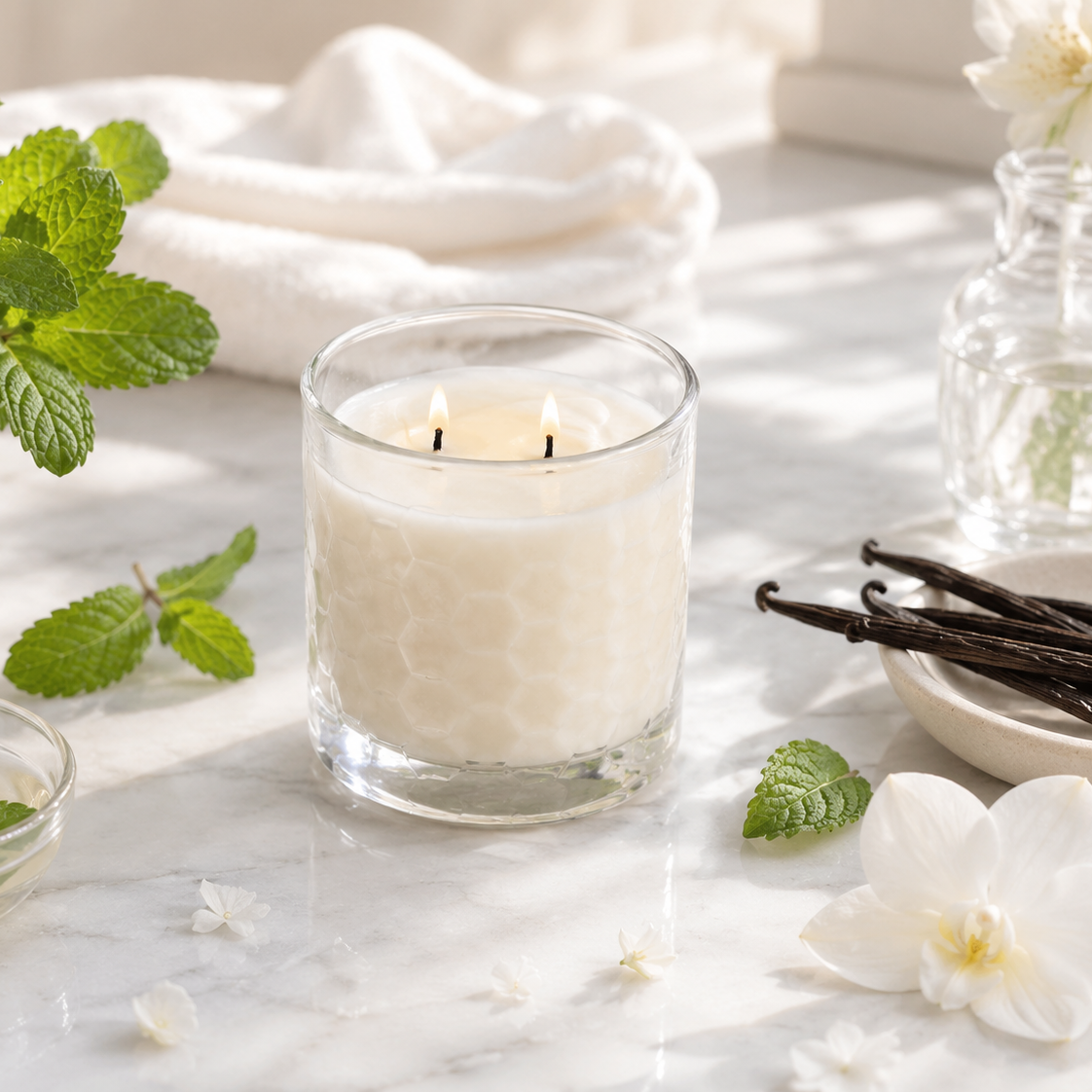 HexaGlow Candle | Minted Vanille