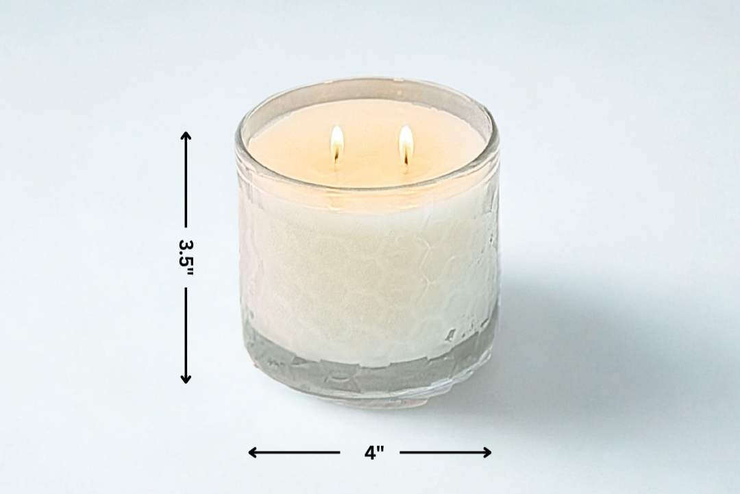 HexaGlow Candle - Amalfi Neroli Breeze dimensions 3.5 inches tall, 4 inches wide