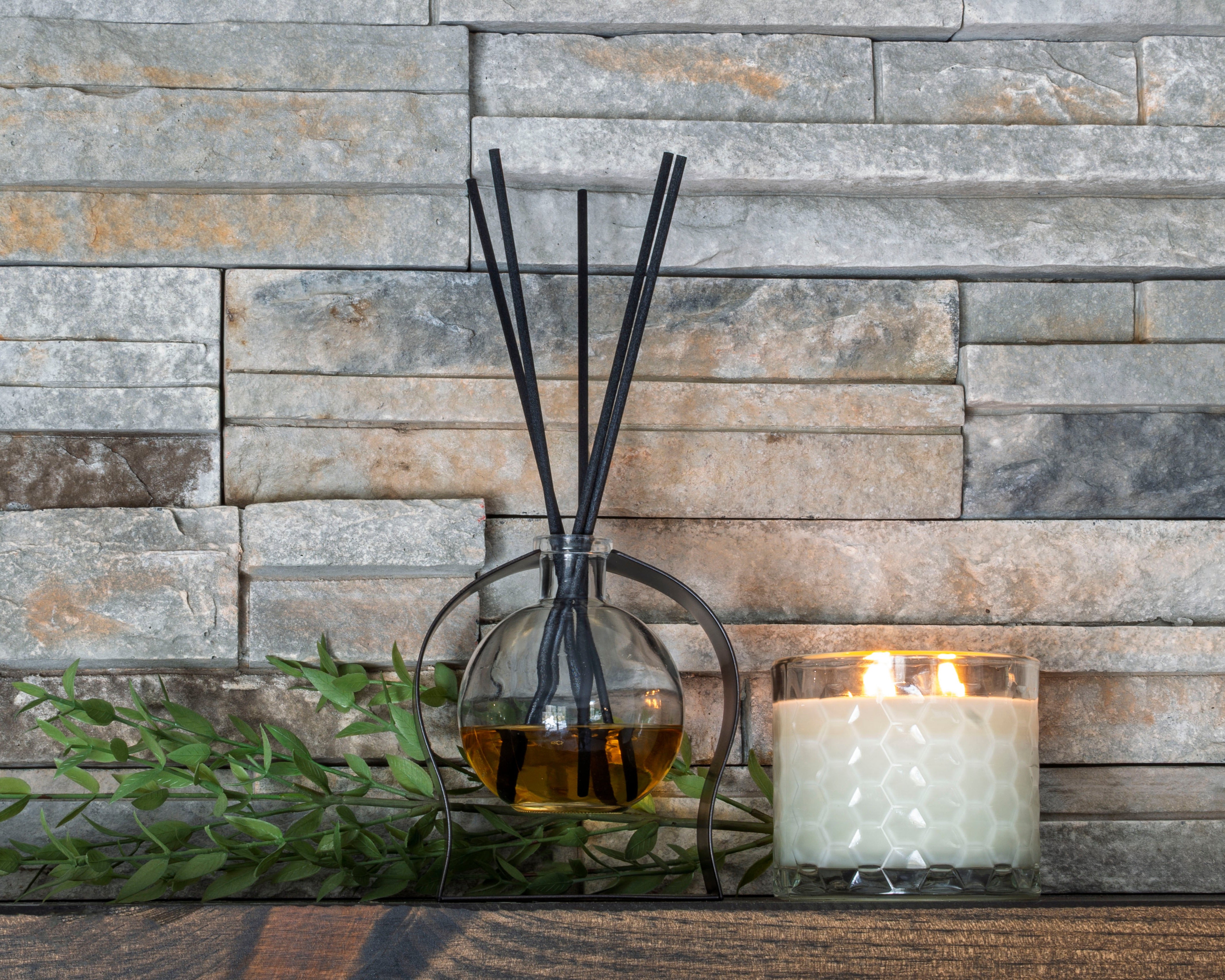 HexaGlow Candle - Amalfi Neroli Breeze, side angle showing modern hexagonal vessel