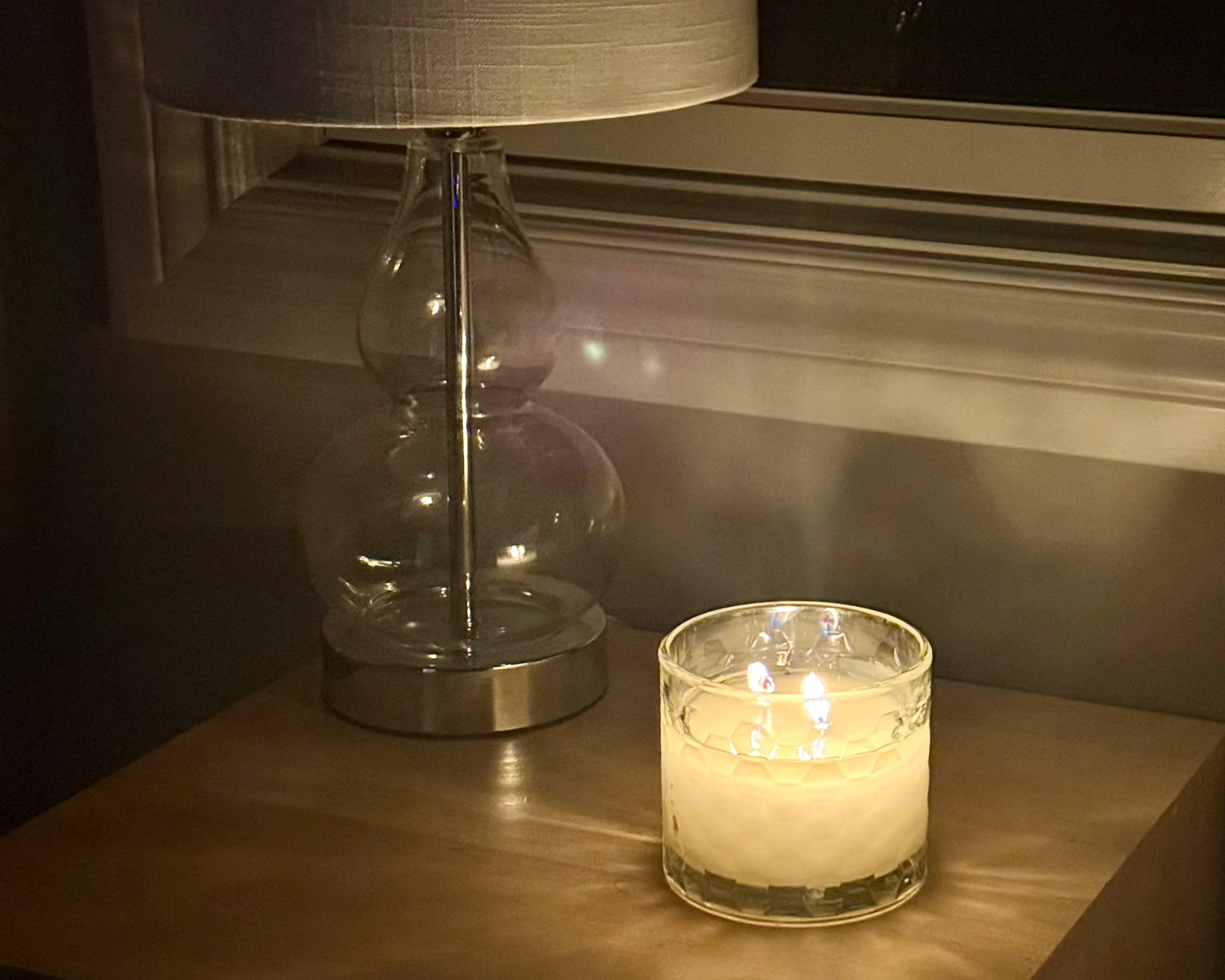 HexaGlow Candle - Amber Coast displayed in luxury home setting