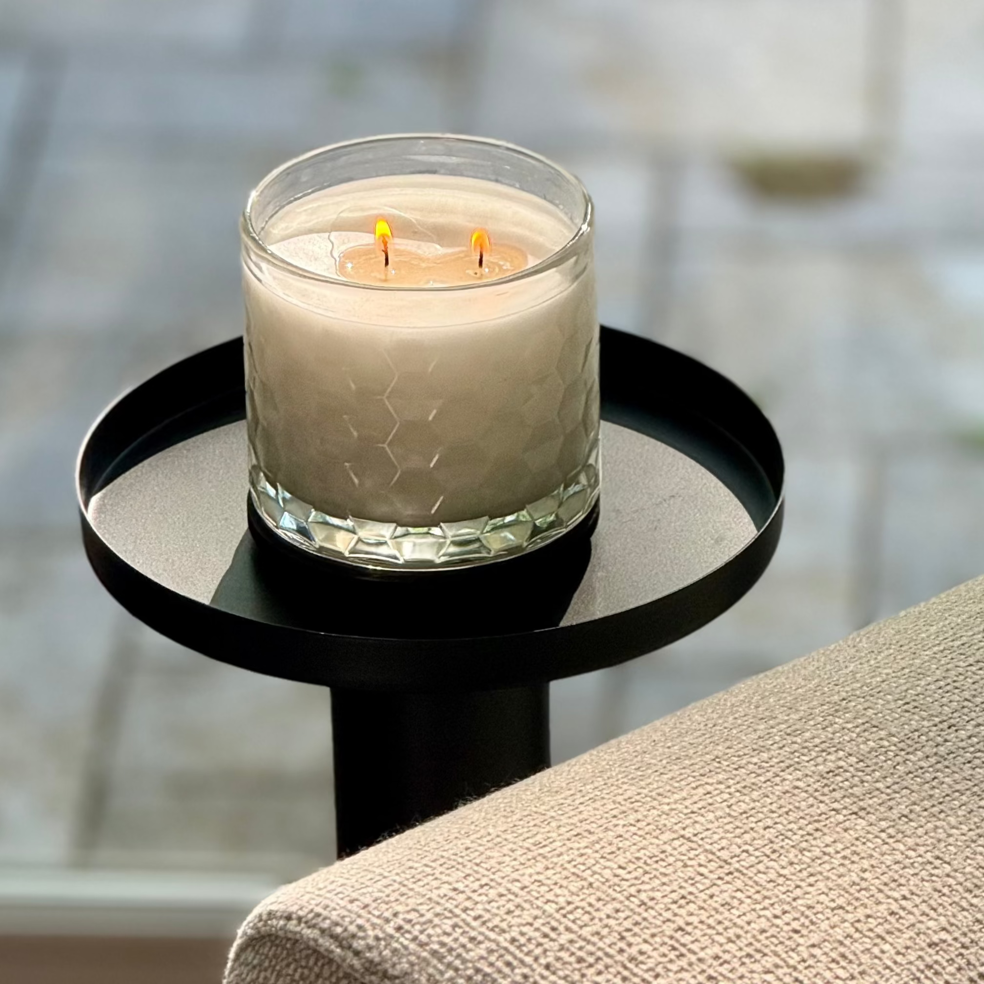 HexaGlow Candle - Amalfi Neroli Breeze displayed in luxury home setting
