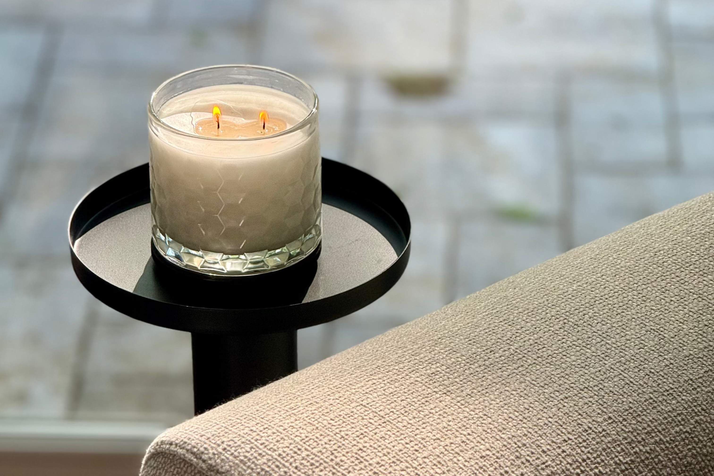 HexaGlow Candle - Amalfi Neroli Breeze displayed in luxury home setting