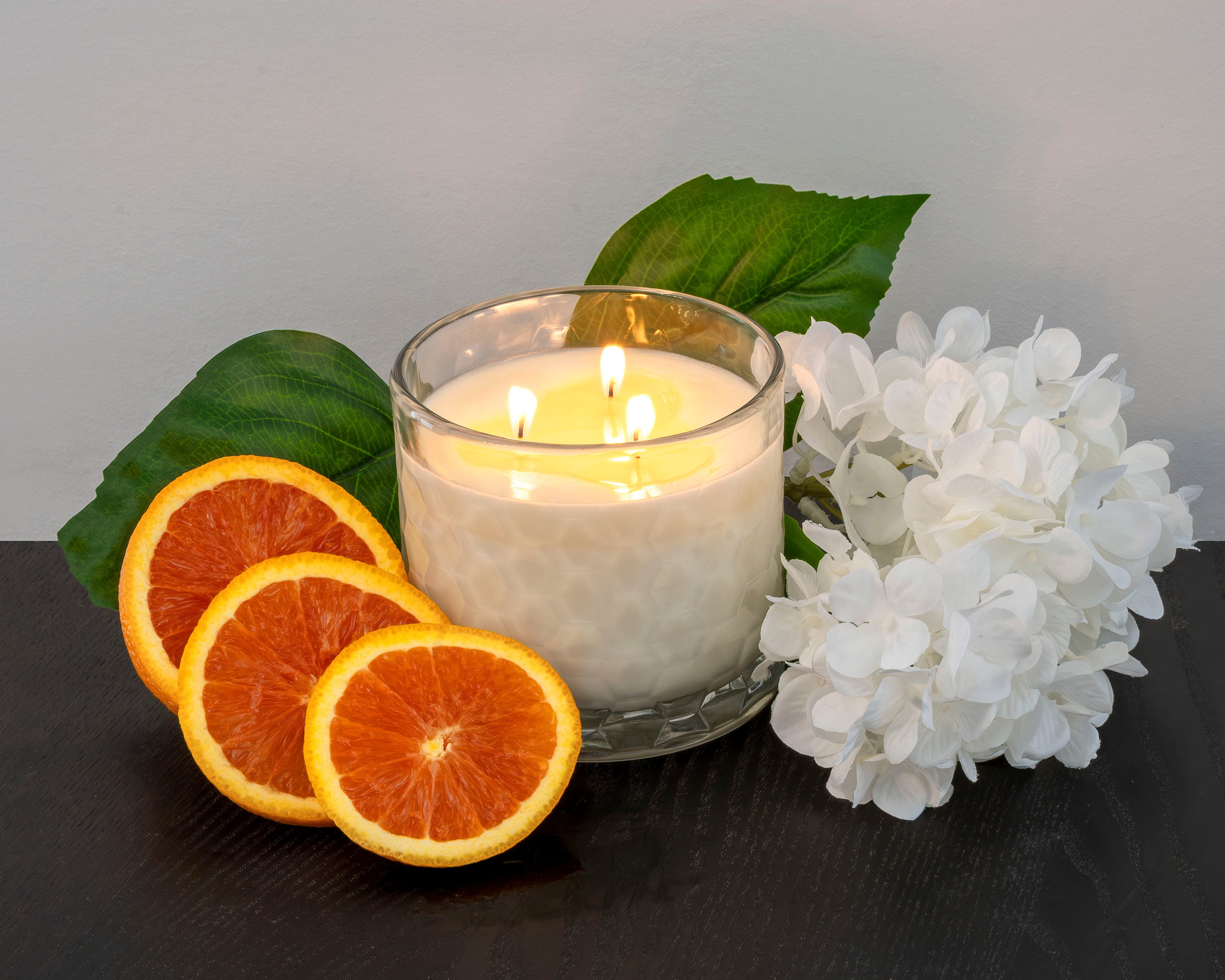 HexaGlow Candle - Amalfi Neroli Breeze scent, front view with hexagon design