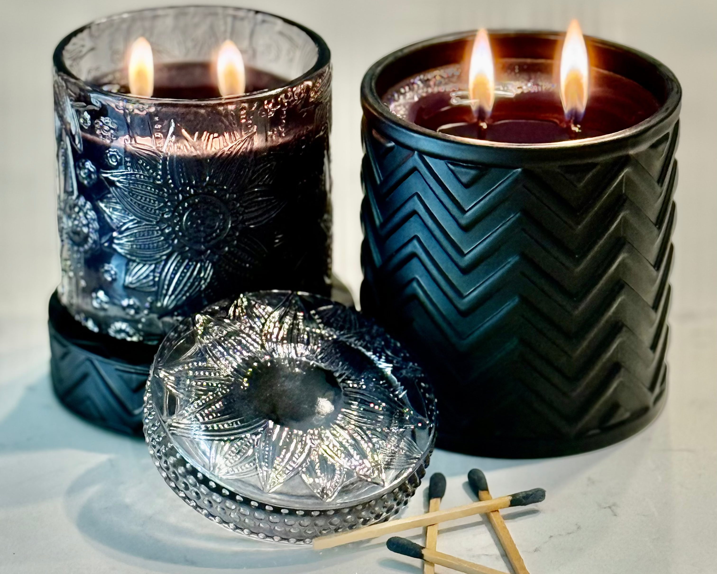Night Bloom Candle – Midnight Waves, side angle showing details