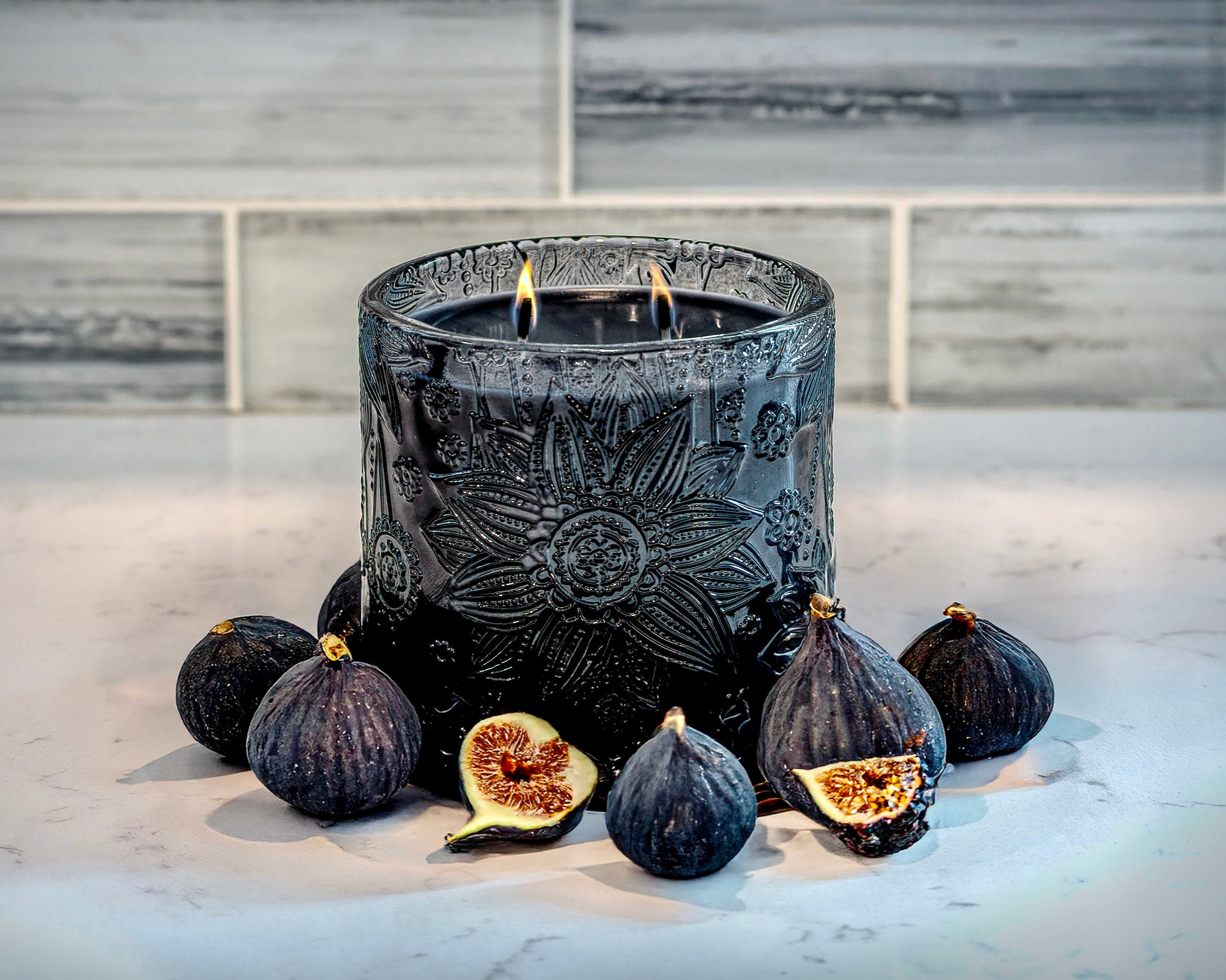 Night Bloom Candle – Moonlit Fig, side angle showing details