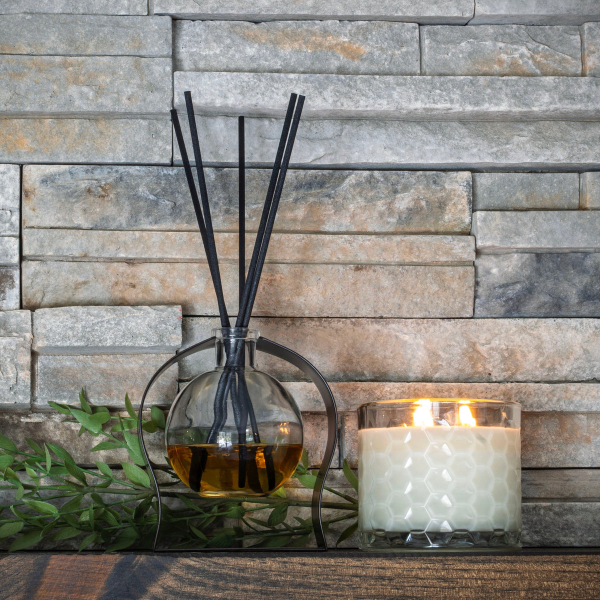 Radiance Reed Diffuser - Woodland & Mahogany Teak side view, elegant silhouette