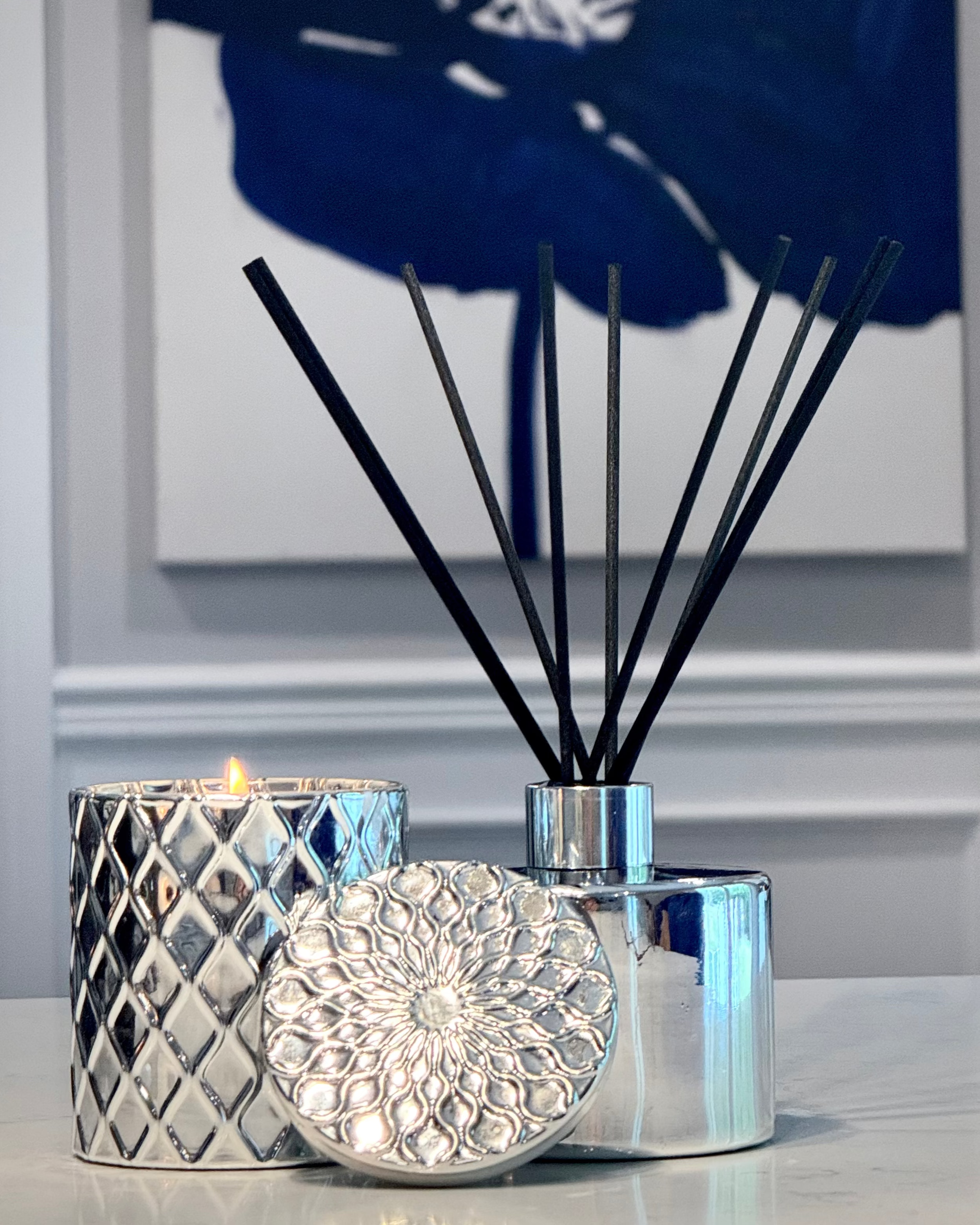 Silverscape Reed Diffuser – Lavender & Vanilla Bliss, styled in living