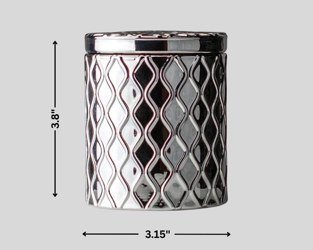 Silverscape Candle – dimensions 3.8” tall, 3.15” wide