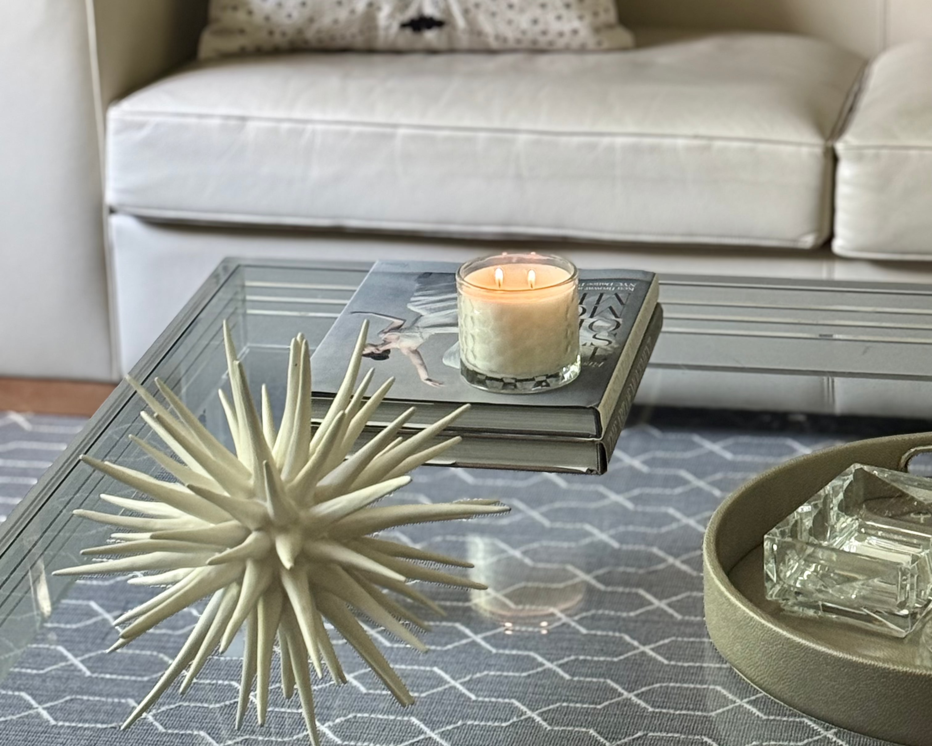 HexaGlow Candle - Coastal Essence scent, front view with hexagon design