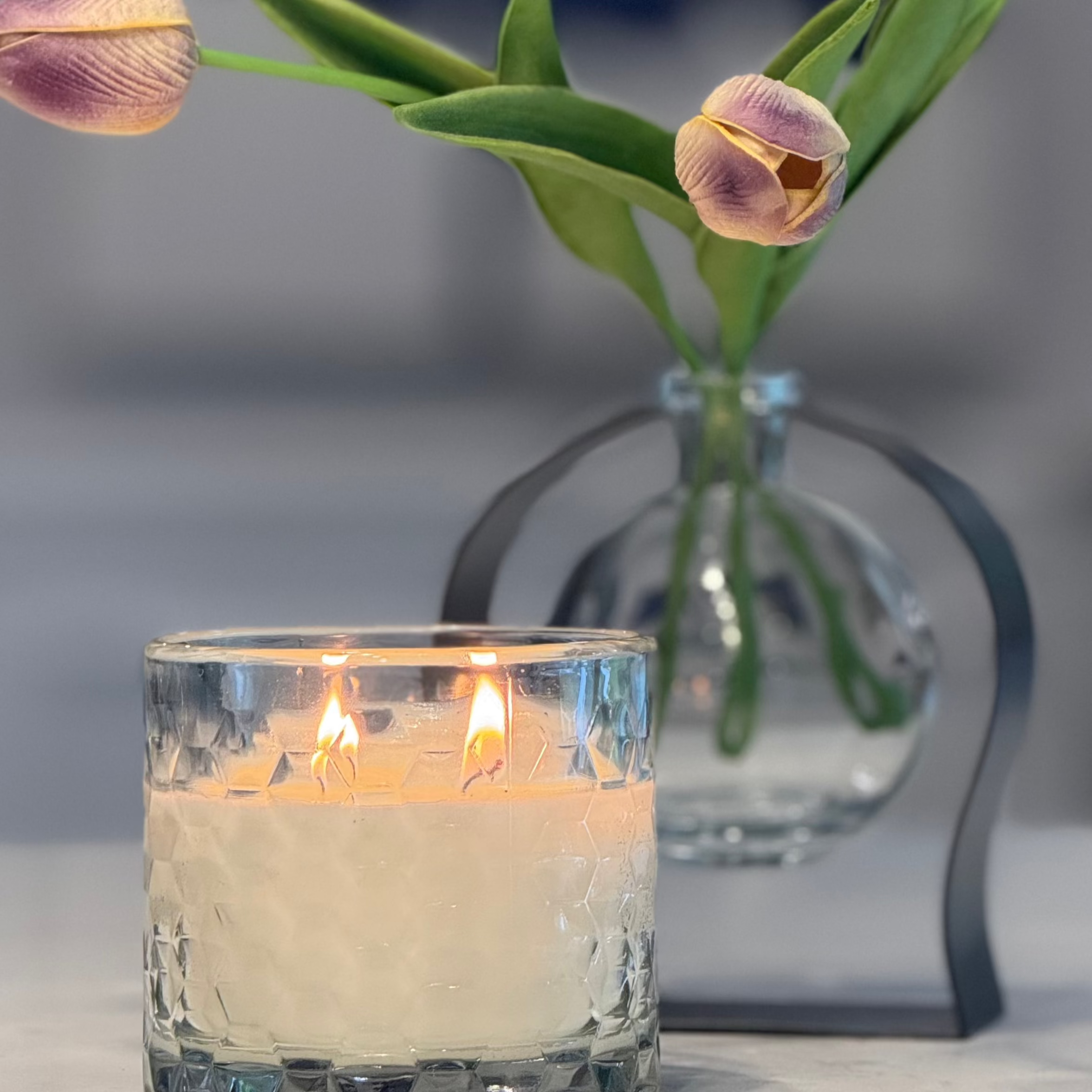HexaGlow Candle - Lavender & Vanilla Bliss, hand-poured coconut apricot wax close-up