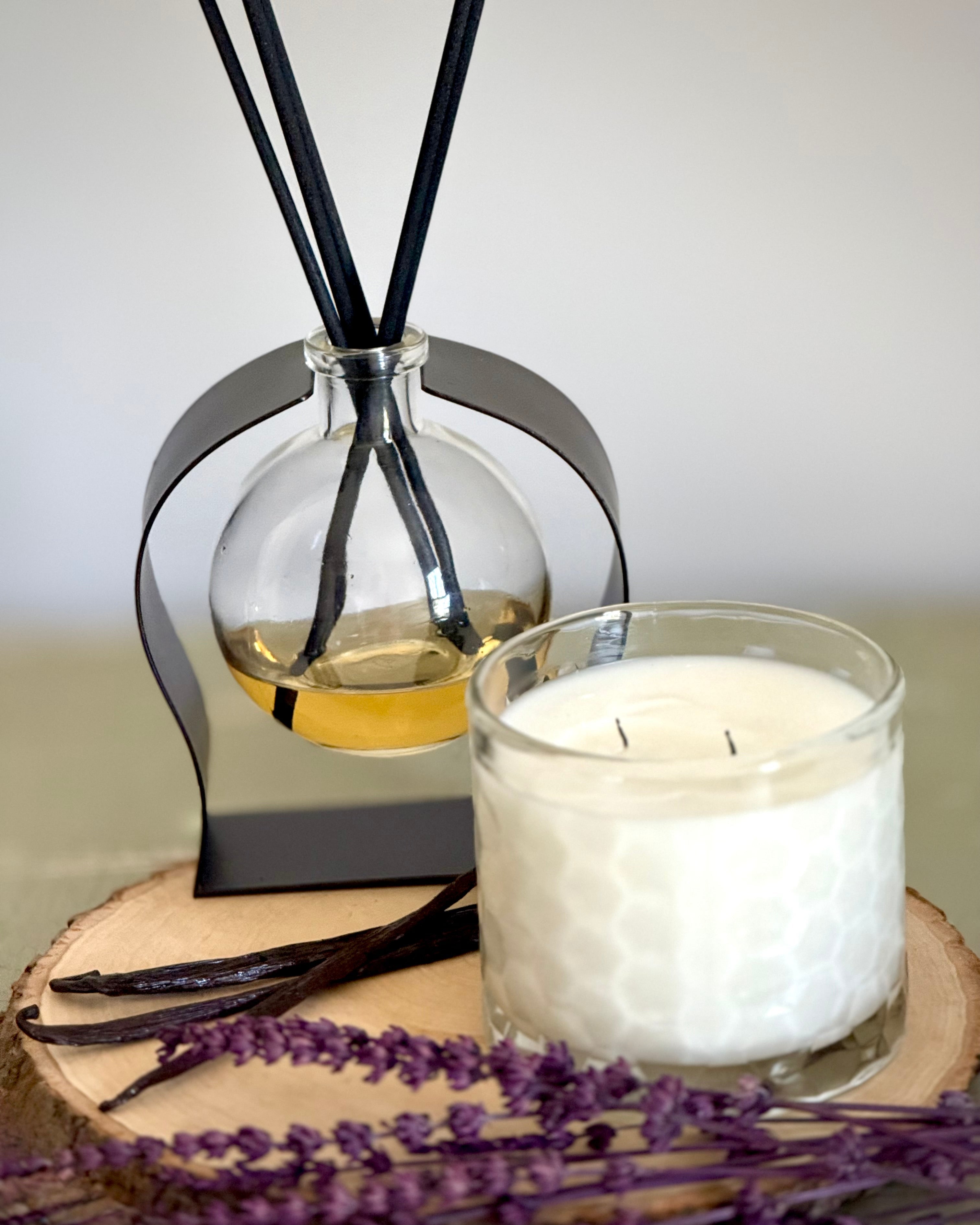 Radiance Reed Diffuser - Lavender & Vanilla Bliss top view, reed arrangement visible