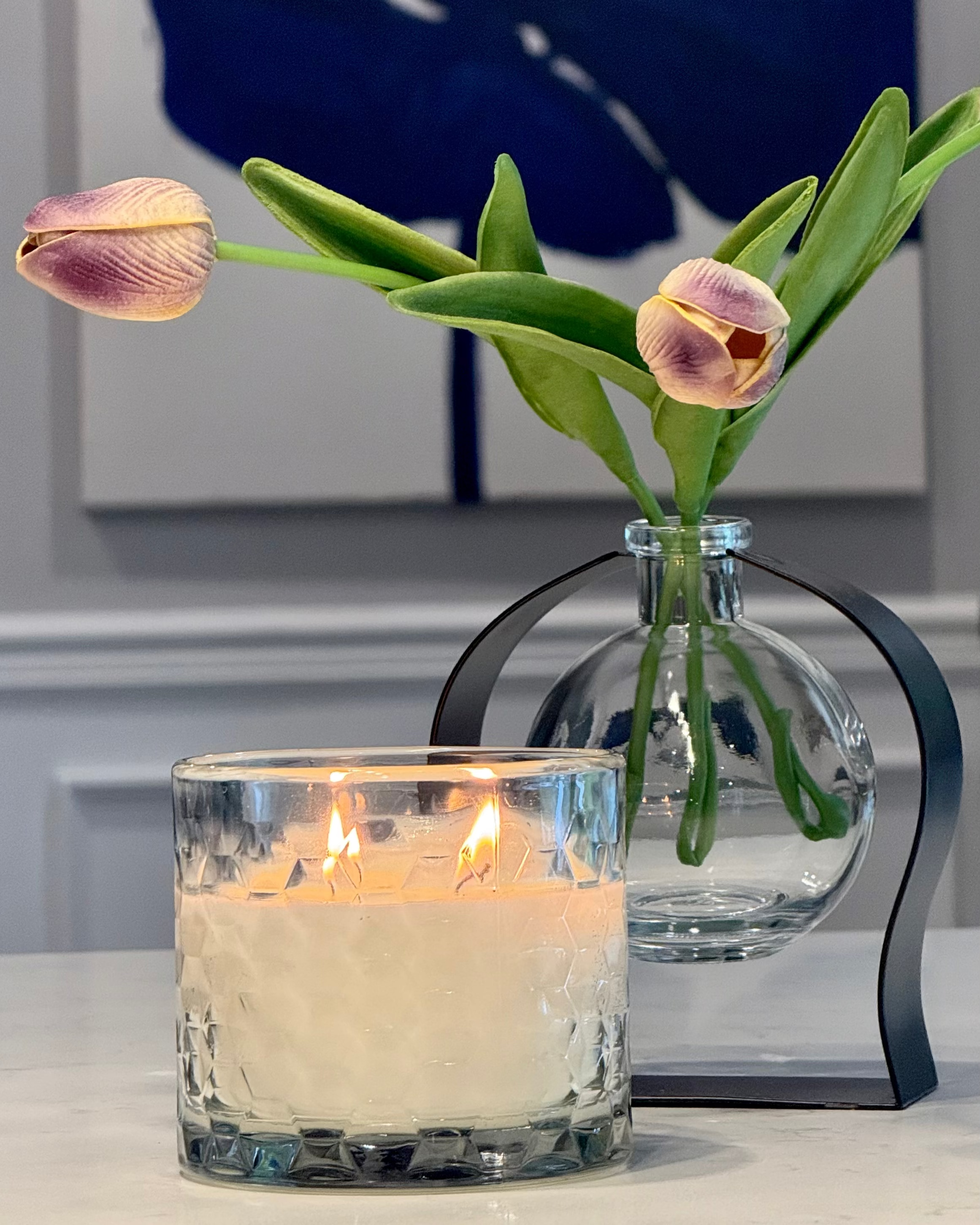 Radiance Reed Diffuser - Plumeria Whisper side view, elegant silhouette