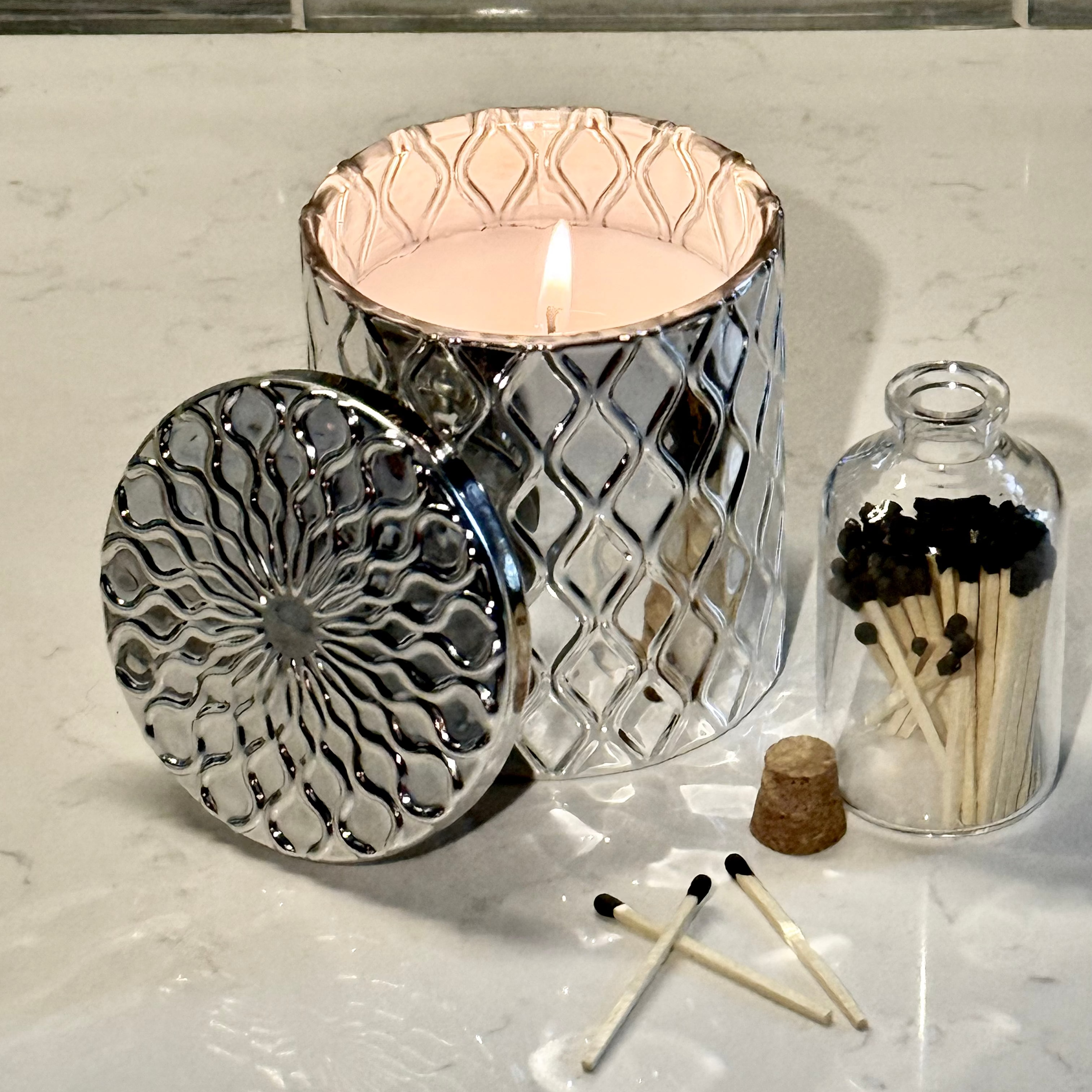 Silverscape Candle – Amalfi Neroli Breeze, angled side view highlighting hexagon facets