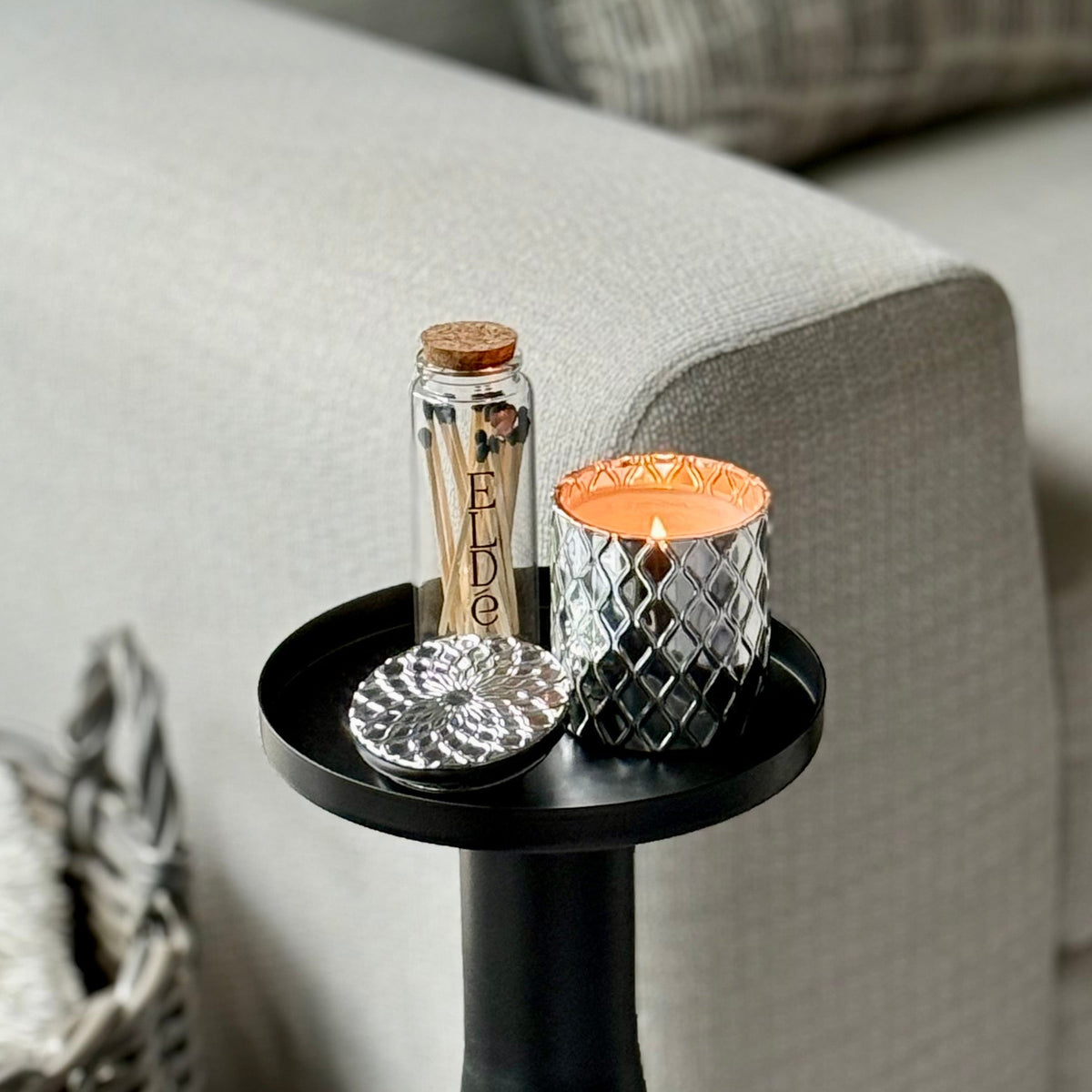 Silverscape Candle – front view, modern hexagon design