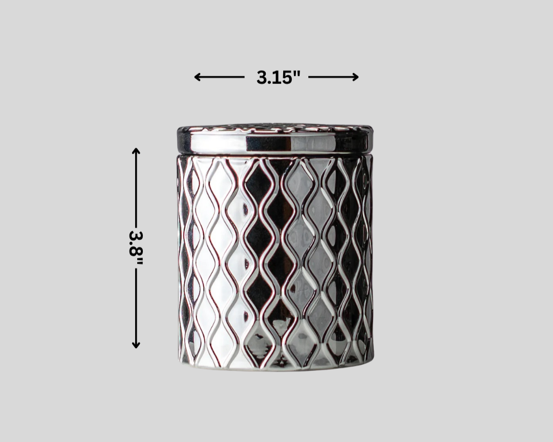 Silverscape Candle – dimensions 3.8” tall, 3.15” wide