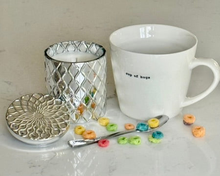 Silverscape Candle – Whimsical Morning Bliss, front view, modern silver design