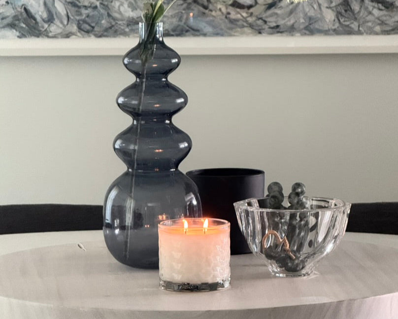 HexaGlow Candle - Whimsical Morning Bliss, hand-poured coconut apricot wax close-up