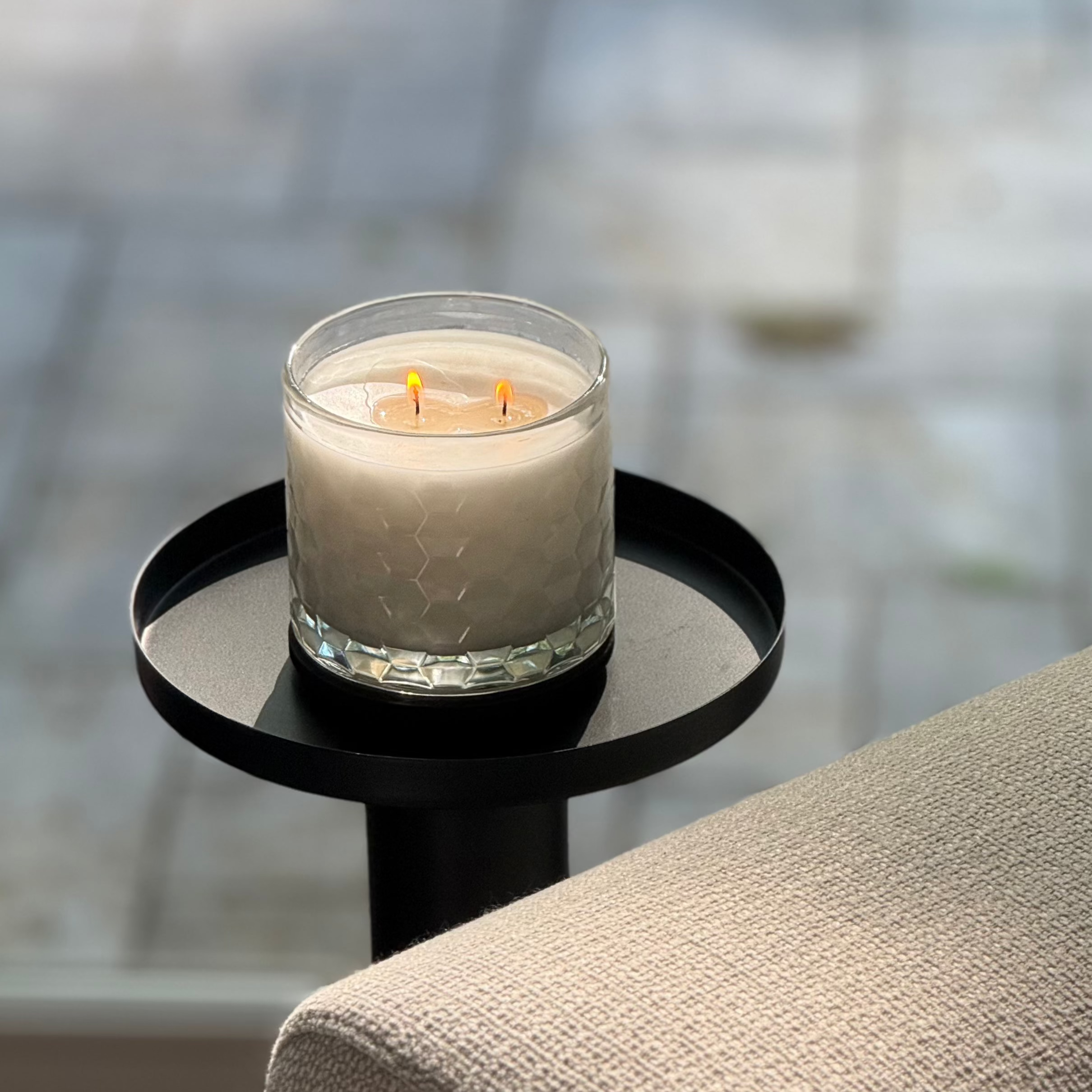 HexaGlow Candle - Whimsical Morning Bliss displayed in luxury home setting