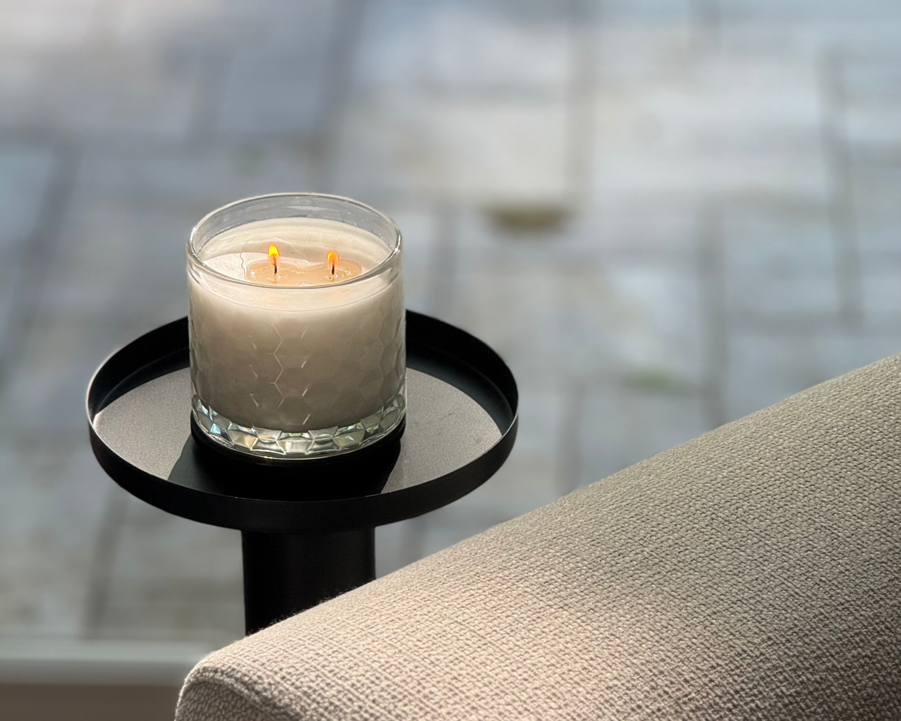HexaGlow Candle - Whimsical Morning Bliss displayed in luxury home setting